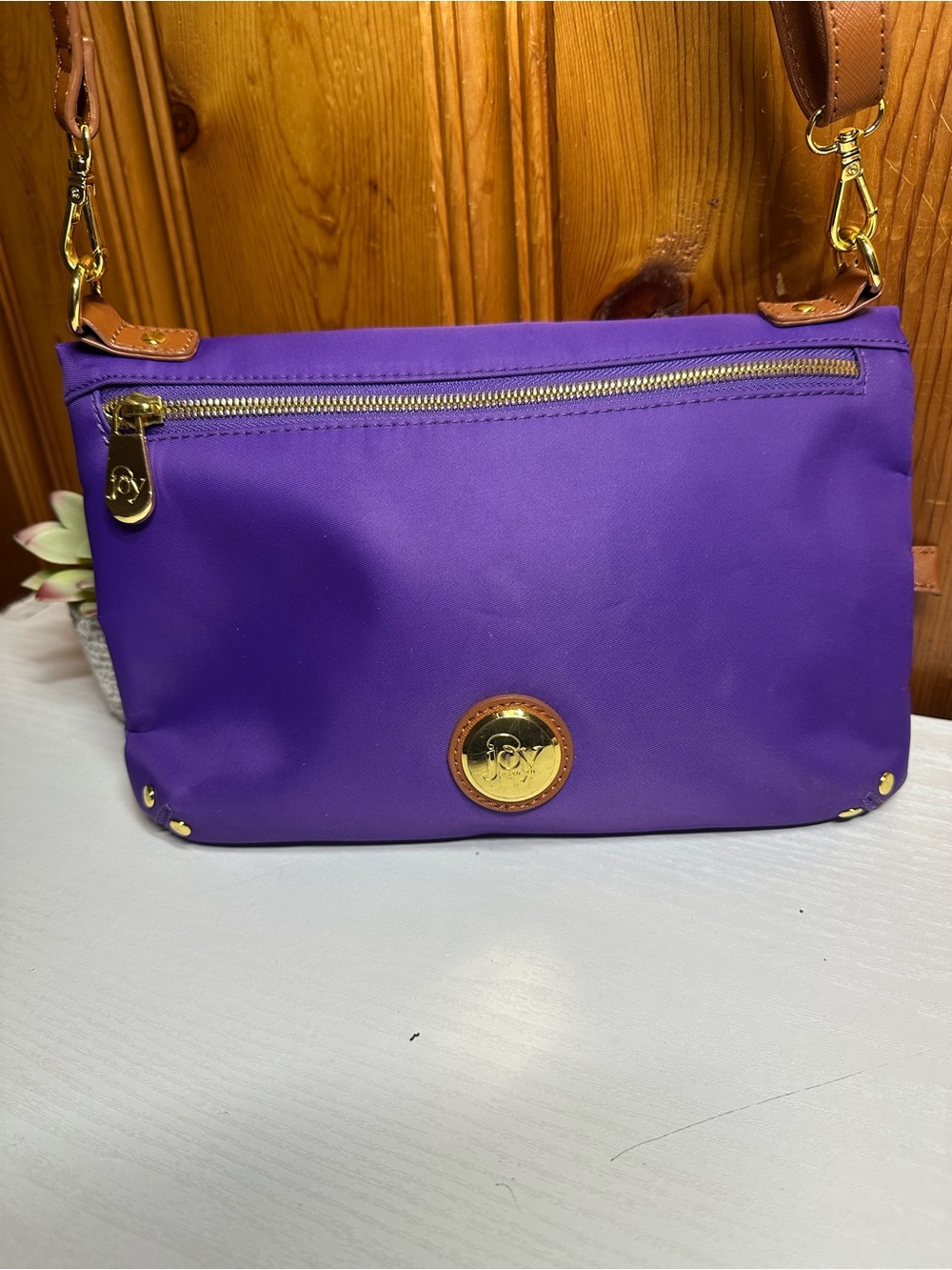 Joy Mangano Purple Shoulder Bag with Gold Accents